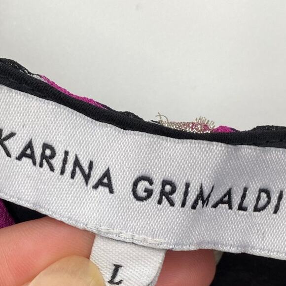 Karina Grimaldi Marissa Slip Dress Faux Wrap Side Slit Metallic Purple Black L - Picture 9 of 10